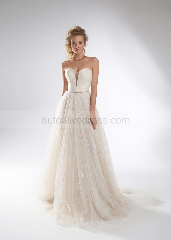 Sequined Tulle Simple Twinkle Wedding Dress